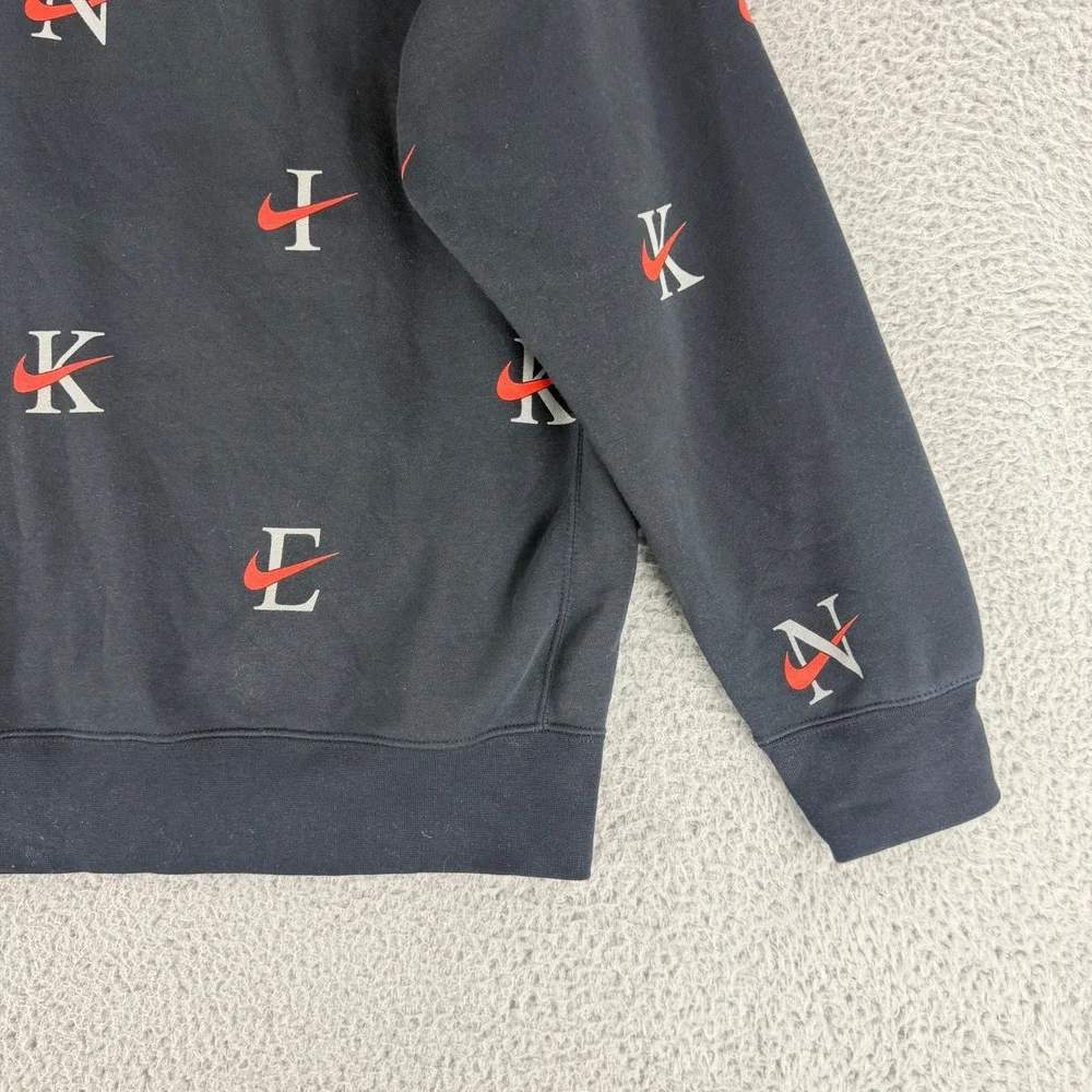 Nike Hoodie Mens XL Black All Over Swoosh Logo Print Pullover DV9601-011 Fleece